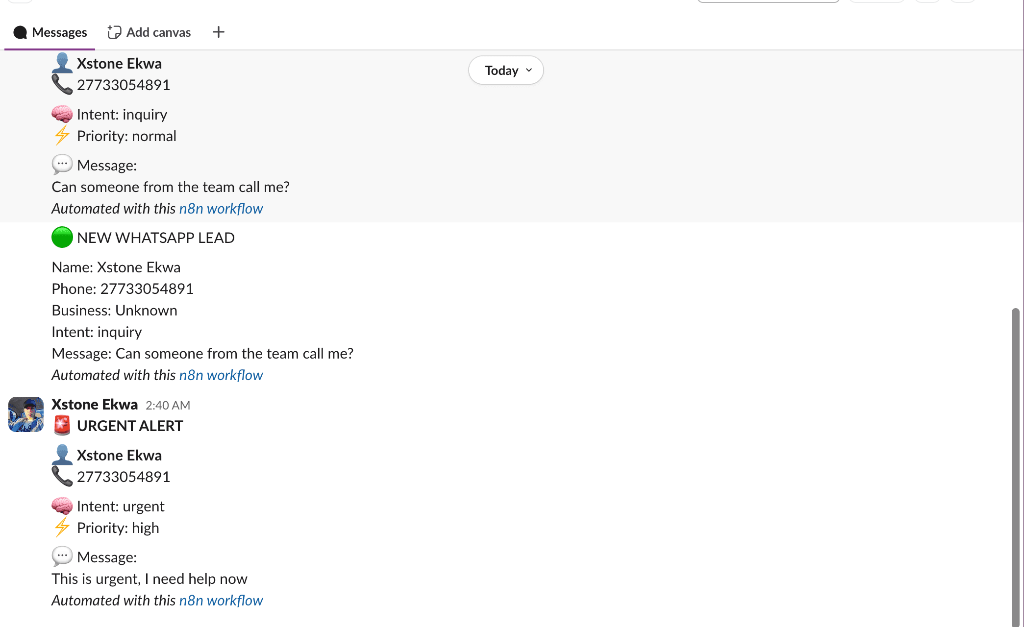 Slack alert screenshot