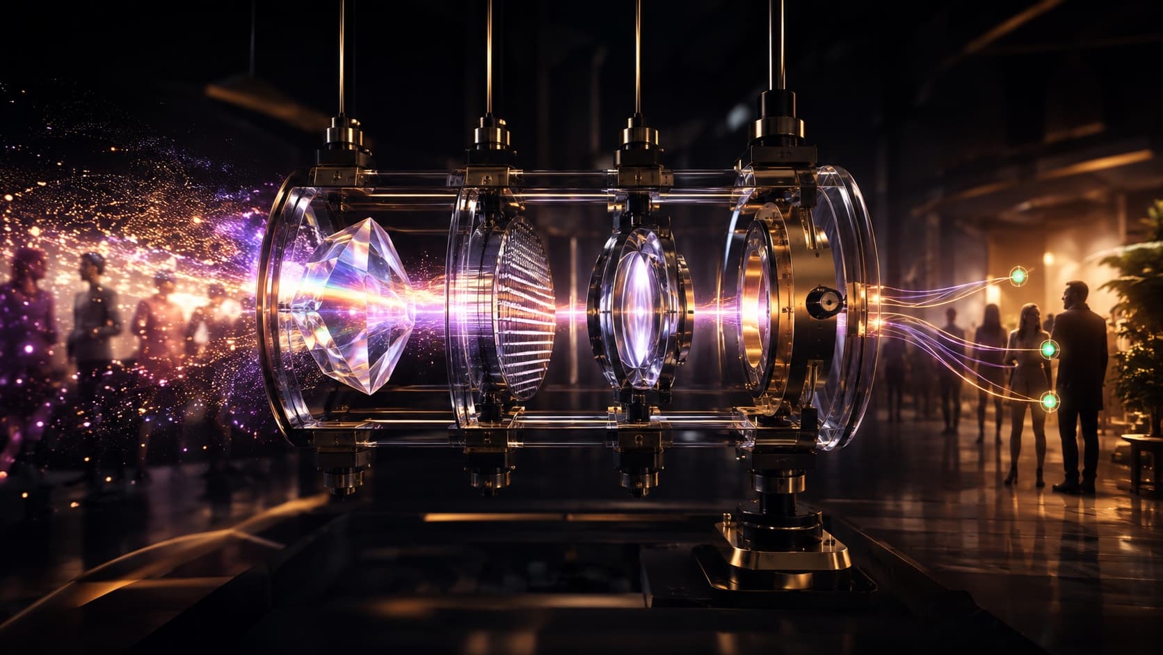 An optical instrument refines a scattered flow of attention into structured acquisition paths.