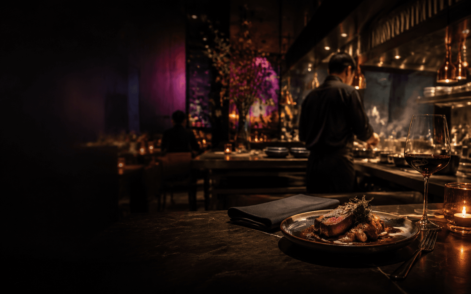 Restaurant dining room during evening service